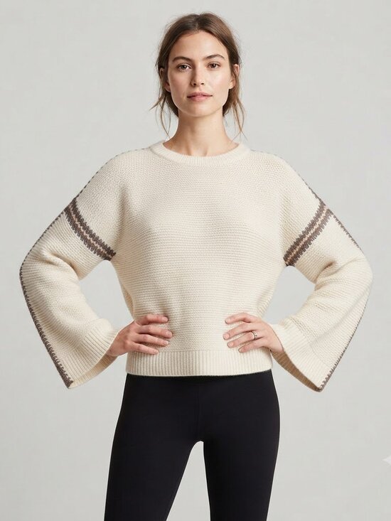 Madewell Sweaters - Madewell Cream Knit Cozy Soft Pullover Sweater with Sleeve Striping. Small.
